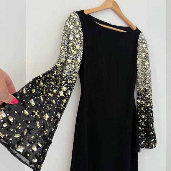 Vintage Randi Rahm black dress with metallic sequin bell sleeves - Small - Picture 4 of 8